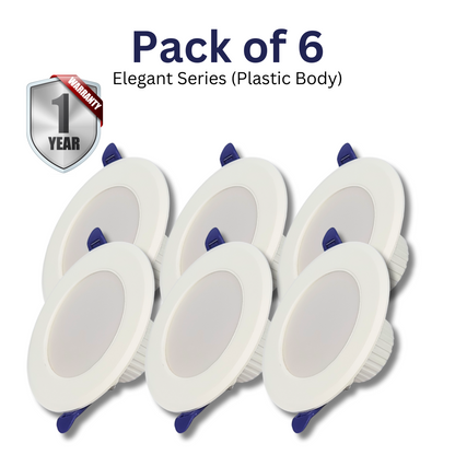 7W Elegant Series LED Downlight Pack of 6 (Plastic Body)